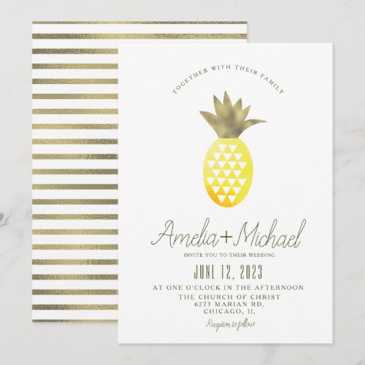 Invitation Aquarelle Ananas Pina Tropic Faux Foil Mariage (Devant / Derrière)