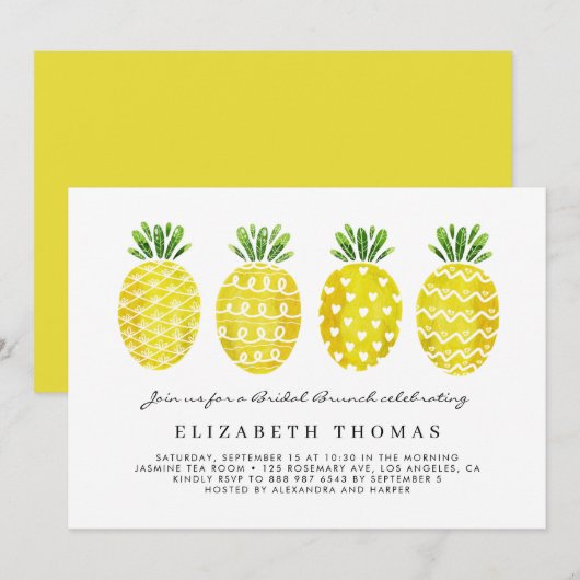 Invitation Aquarelle Ananas Tropical Bridal Brunch (Devant / Derrière)