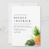 Invitation Aquarelle Ananas Tropical Code QR Mariage (Devant)