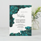 Invitation Aquarelle Anastasia Mariage noir & vert invite (Debout devant)