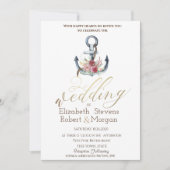 Invitation Aquarelle Ancre Fleurs Mariage nautique (Devant)