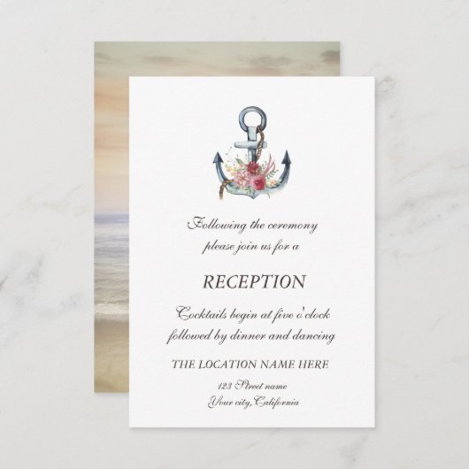 Invitation Aquarelle Ancre Fleurs Réception Nautique (Devant / Derrière)