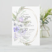 Invitation Aquarelle Anémone Violette Fleurs Cadre Ovale (Debout devant)