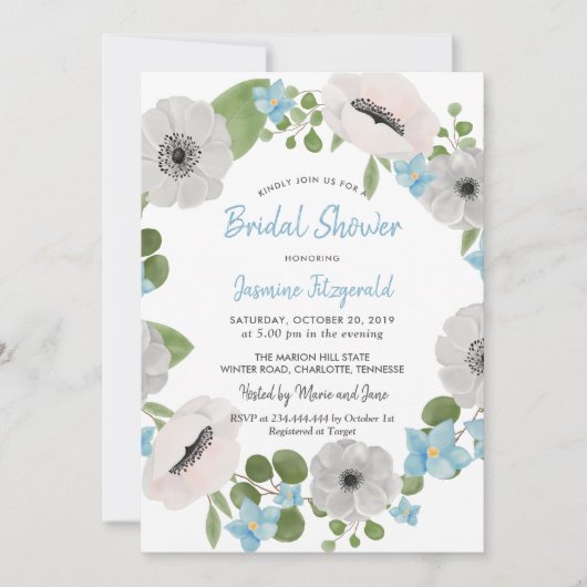 Invitation Aquarelle Anémones Florale Wreath | FÊTE DES MARIÉ (Devant)