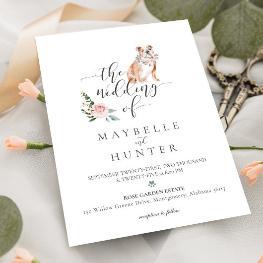Invitation Aquarelle Anglais Bulldog Pet & Rose Florale