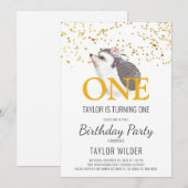 Invitation Aquarelle animale boisée 1er anniversaire Invitati (Devant / Derrière)