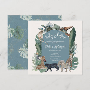 Invitation Aquarelle animale sauvage Baby shower bleu tropica