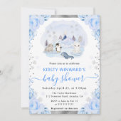 Invitation Aquarelle Animaux arctiques Baby shower floral (Devant)