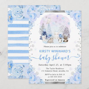Invitation Aquarelle Animaux arctiques Baby shower floral