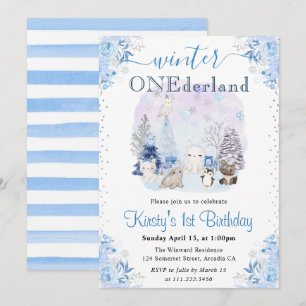 Invitation Aquarelle Animaux Arctiques Hiver 1er Anniversaire