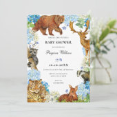 Invitation Aquarelle Animaux baby shower de la faune florale (Debout devant)