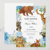Invitation Aquarelle Animaux baby shower de la faune florale (Devant / Derrière)