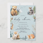 Invitation Aquarelle Animaux | Baby shower d'hiver des bois (Devant)
