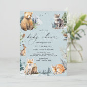 Invitation Aquarelle Animaux | Baby shower d'hiver des bois (Debout devant)