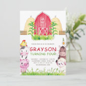 Invitation Aquarelle Animaux de ferme Anniversaire (Debout devant)