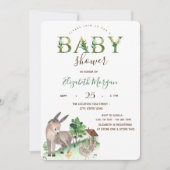 Invitation Aquarelle Animaux de ferme Baby shower d'âne (Devant)