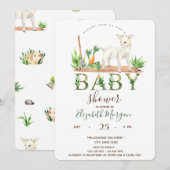 Invitation Aquarelle Animaux de ferme Baby shower mouton (Devant / Derrière)