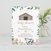 Invitation Aquarelle Animaux de ferme Baby shower stable (Debout devant)