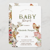 Invitation Aquarelle Animaux de ferme Baby shower stable (Devant / Derrière)