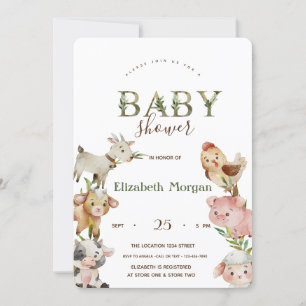 Invitation Aquarelle Animaux de ferme Baby shower stable