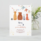 Invitation Aquarelle Animaux de la forêt sauvage anniversaire (Debout devant)