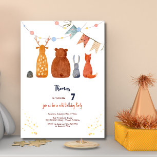 Invitation Aquarelle Animaux de la forêt sauvage anniversaire