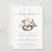 Invitation Aquarelle Animaux Faux Baby shower Or moderne (Devant)