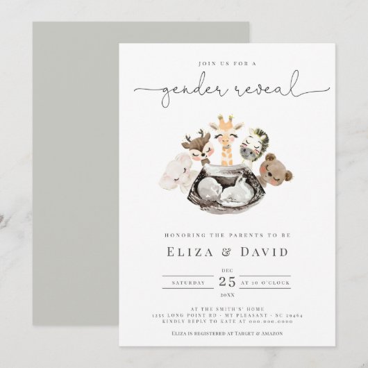 Invitation Aquarelle Animaux Faux Moderne Or Genre Revela (Devant / Derrière)