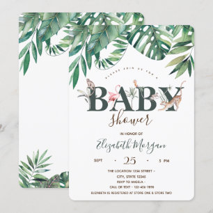 Invitation Aquarelle Animaux sauvages Baby shower feuille de