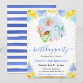 Invitation Aquarelle Animaux sous-marins fête d'anniversaire (Devant / Derrière)
