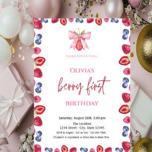 Invitation Aquarelle Anniversaire 1 an fraise myrtille