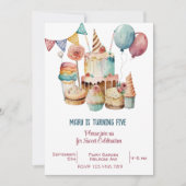 Invitation Aquarelle anniversaire de enfant de célébration do (Devant)