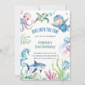 Invitation Aquarelle Anniversaire de enfant Sea Life (Devant)