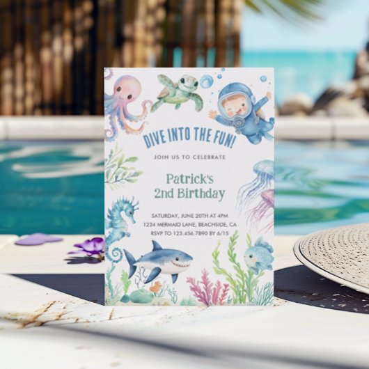 Invitation Aquarelle Anniversaire de enfant Sea Life