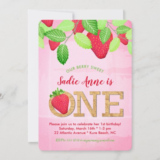 Invitation Aquarelle Anniversaire des 1 an de la douce fraise (Devant)