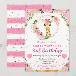 Invitation Aquarelle Anniversaire Enfants Girafe Jungle Migno