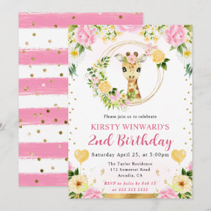 Invitation Aquarelle Anniversaire Enfants Girafe Jungle Migno