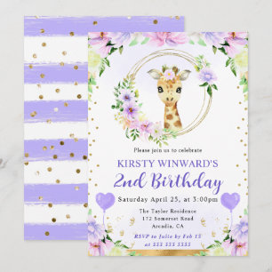 Invitation Aquarelle Anniversaire Enfants Girafe Mignon Jungl