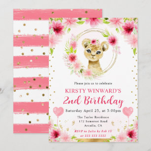 Invitation Aquarelle Anniversaire Enfants Lion Jungle Mignon