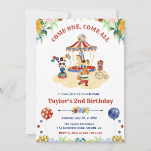 Invitation Aquarelle Anniversaire Fleurie Cirque Mignon