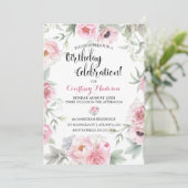Invitation Aquarelle Anniversaire Roses roses roses Fleurs (Debout devant)