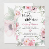 Invitation Aquarelle Anniversaire Roses roses roses Fleurs (Devant / Derrière)