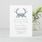 Invitation Aquarelle Antlers et Mariage campagnard Echeveria (Debout devant)