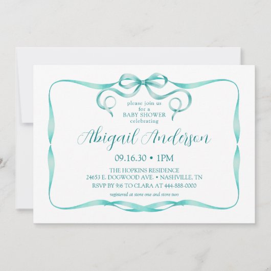 Invitation Aquarelle Aqua  Baby shower (Devant)