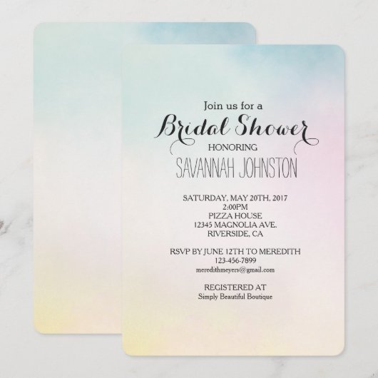 Invitation Aquarelle Aqua Rose Jaune Tie Dye douche nuptiale (Devant / Derrière)