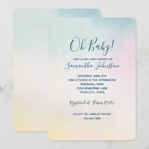 Invitation Aquarelle Aqua Rose Jaune Tie Dye Ombre