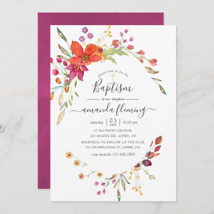 Invitation Aquarelle Aquarelle Fleur sauvage Baptême