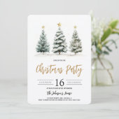 Invitation Aquarelle Arbre de Noël Vert Gold (Debout devant)