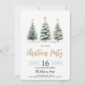 Invitation Aquarelle Arbre de Noël Vert Gold (Devant)