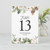 Invitation Aquarelle Arbre de pin vert d'hiver et fleurs blan (Debout devant)